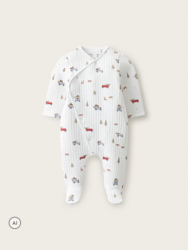 The White Company White Blend Christmas Reindeer & Car Quilted Wrap Sleepsuit - Image 1 of 4