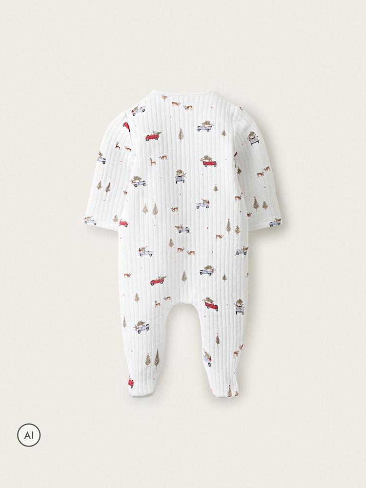 The White Company White Blend Christmas Reindeer & Car Quilted Wrap Sleepsuit - Image 2 of 4