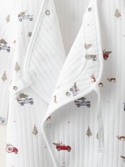 The White Company White Blend Christmas Reindeer & Car Quilted Wrap Sleepsuit - Image 3 of 4