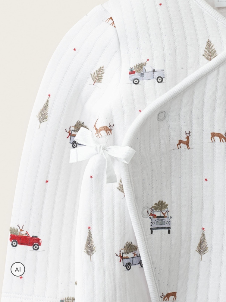 The White Company White Blend Christmas Reindeer & Car Quilted Wrap Sleepsuit - Image 4 of 4