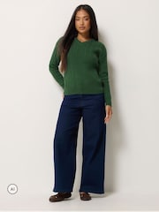 M&Co Green Petite V-Neck Mini Cable Jumper - Image 2 of 6