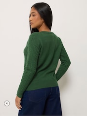 M&Co Green Petite V-Neck Mini Cable Jumper - Image 3 of 6