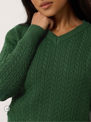 M&Co Green Petite V-Neck Mini Cable Jumper - Image 4 of 6