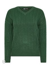 M&Co Green Petite V-Neck Mini Cable Jumper - Image 5 of 6