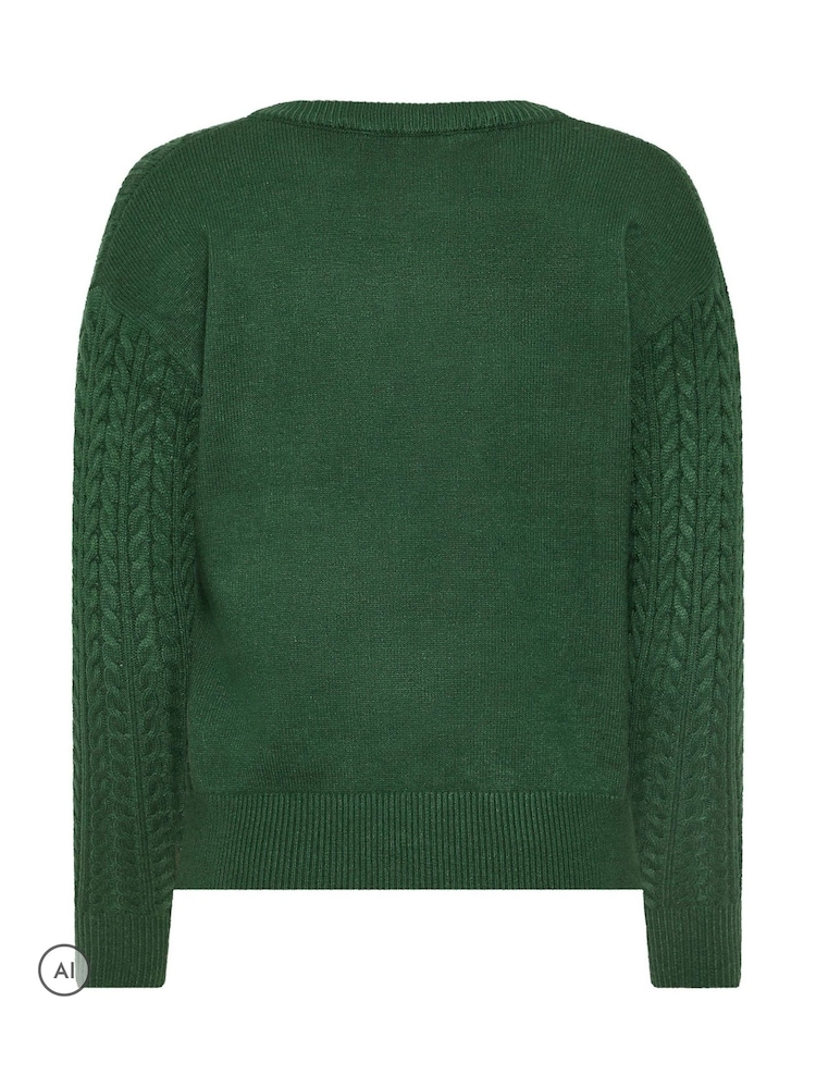 M&Co Green Petite V-Neck Mini Cable Jumper - Image 6 of 6