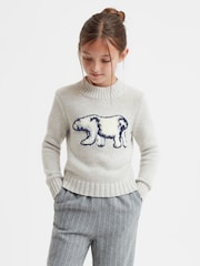 Reiss Grey Polli Casual Knitted Polar Bear Jumper - Image 1 of 6