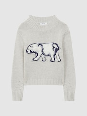 Reiss Grey Polli Casual Knitted Polar Bear Jumper - Image 2 of 6