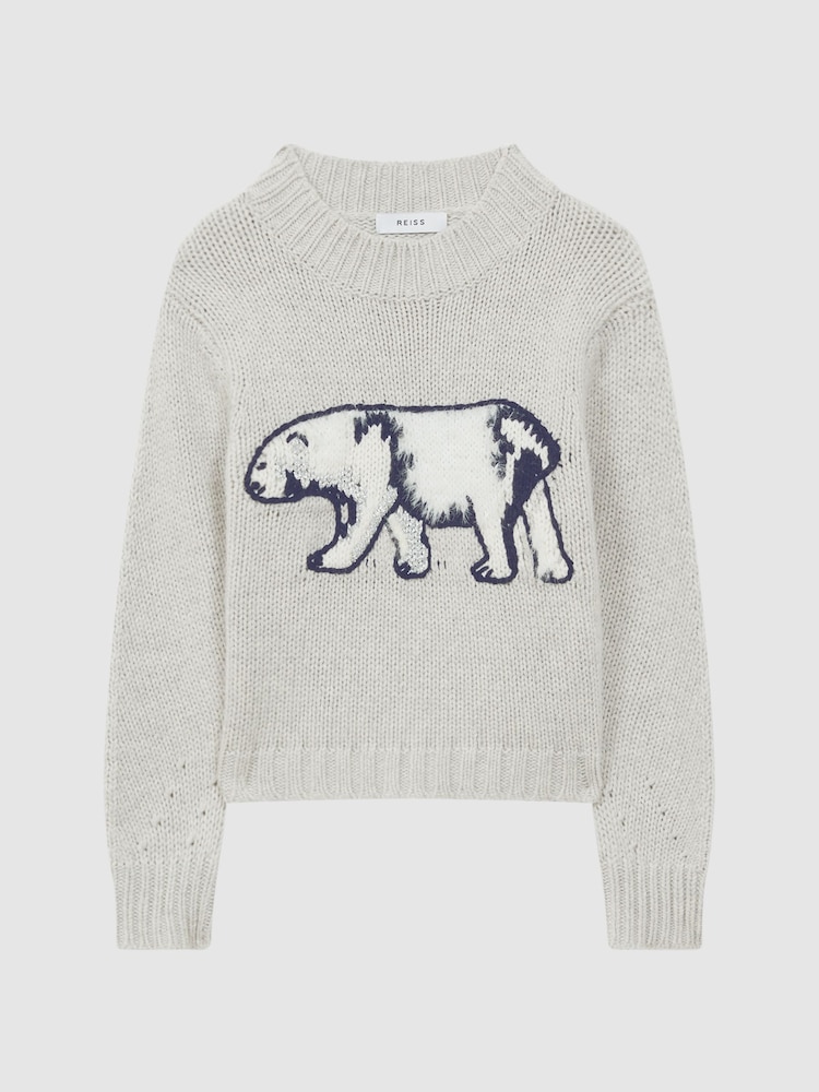 Reiss Grey Polli Casual Knitted Polar Bear Jumper - Image 2 of 6