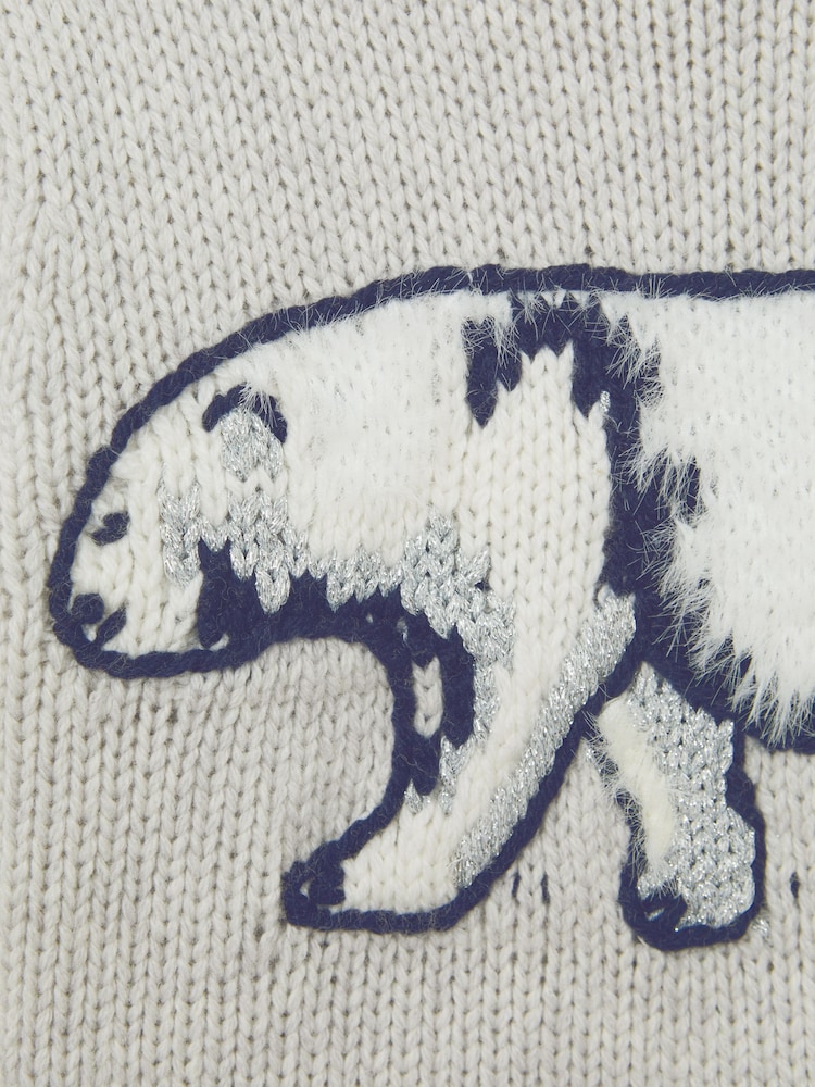 Reiss Grey Polli Casual Knitted Polar Bear Jumper - Image 6 of 6