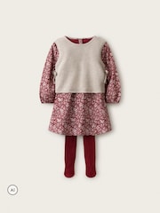 The White Company Red Winter Floral Dress Tank & Tights Set - Image 1 of 4
