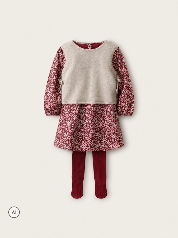 The White Company Red Winter Floral Dress Tank & Tights Set - Image 1 of 4 The White Company Red Winter Floral Dress Tank & Tights Set - Image 1 of 4