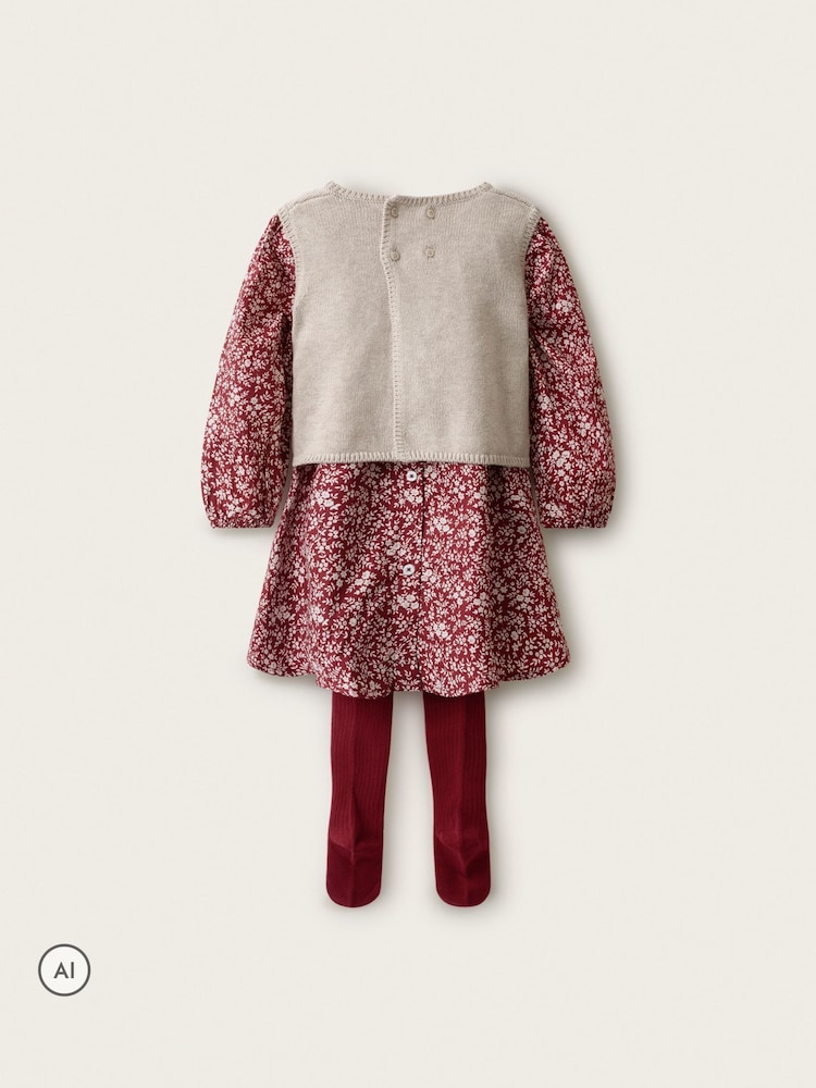 The White Company Red Winter Floral Dress Tank & Tights Set - Image 2 of 4 The White Company Red Winter Floral Dress Tank & Tights Set - Image 2 of 4