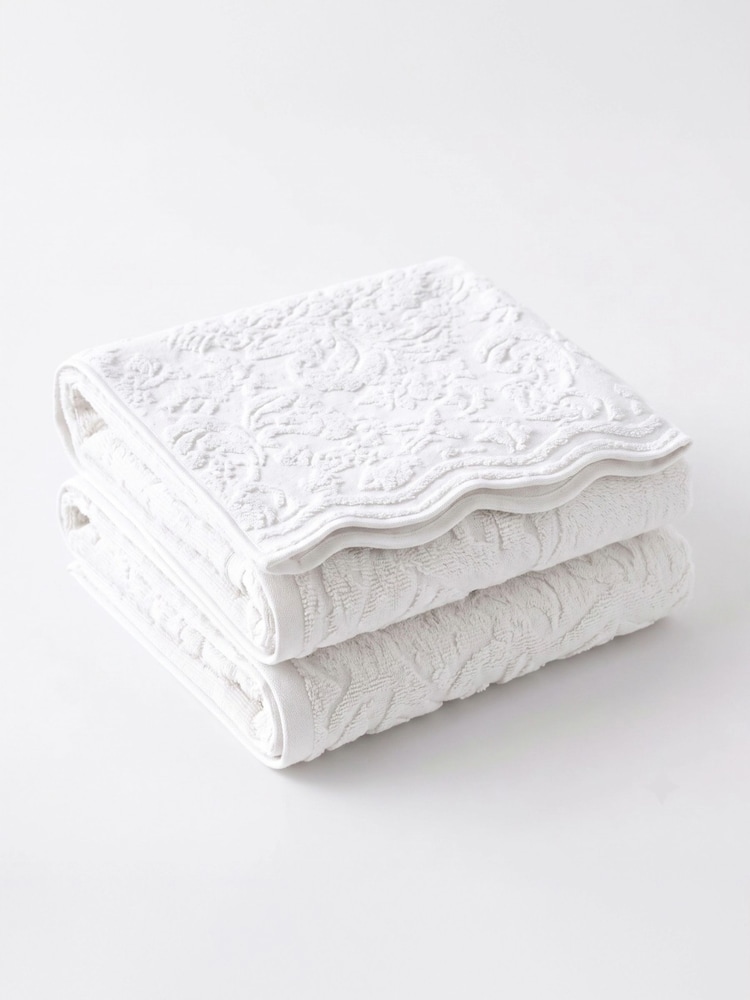 Allure Bath Fashions White Gracie Floral Jacquard Scalloped Towel - Image 2 of 6