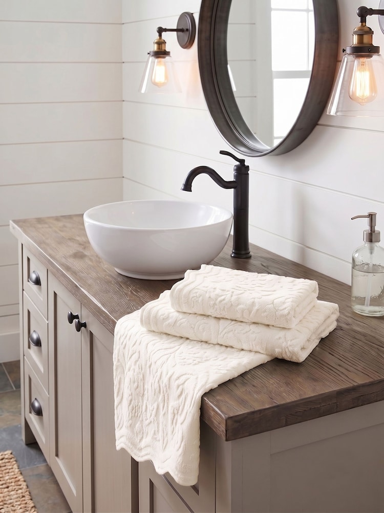 Allure Bath Fashions Cream Gracie Floral Jacquard Scalloped Towel - Image 1 of 6 Allure Bath Fashions Cream Gracie Floral Jacquard Scalloped Towel - Image 1 of 6