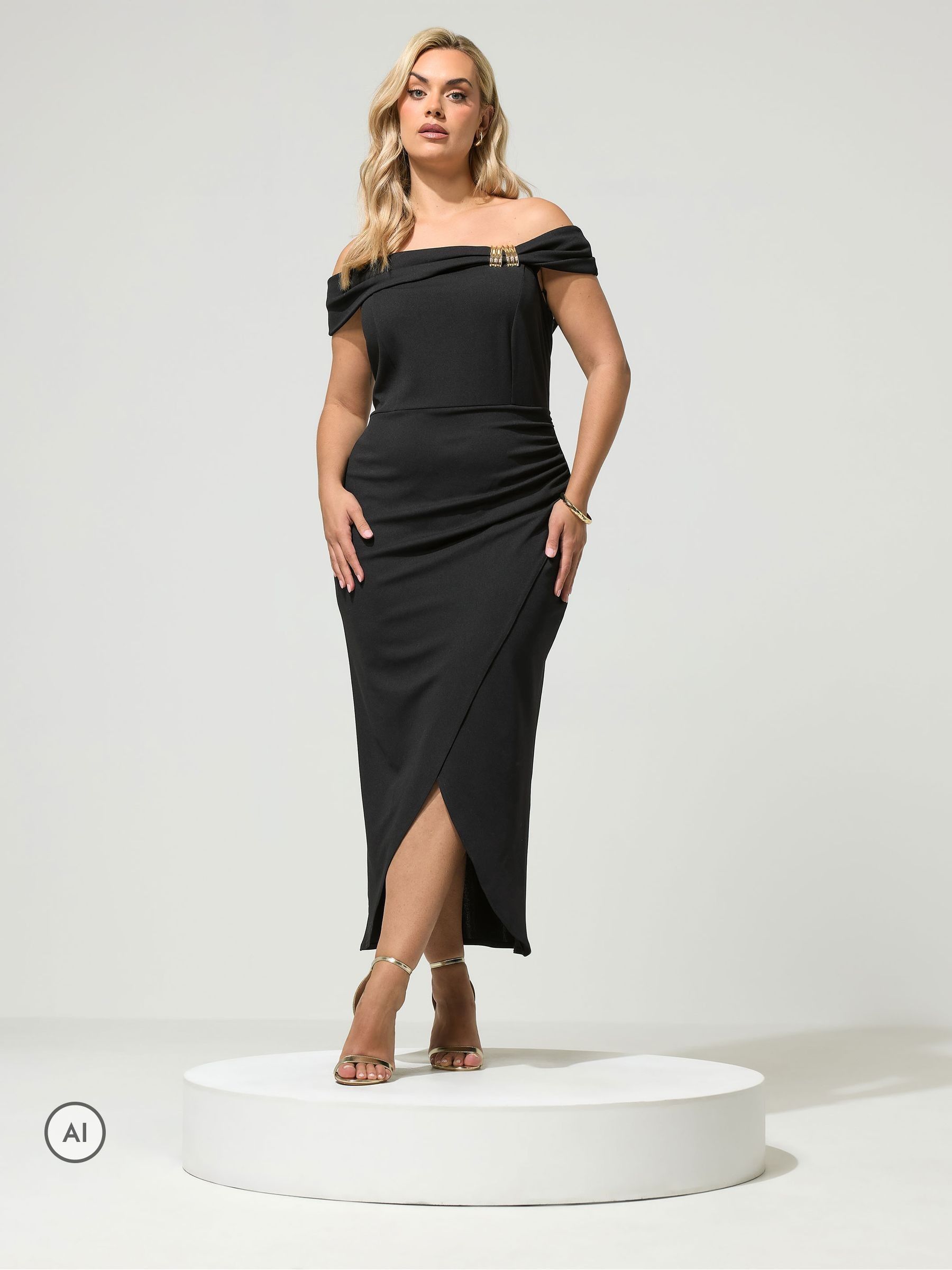 Yours Women's Black Shoulder Wrap Dress In | Size: 26/28 - Image 3
