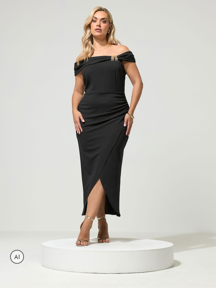 Yours Curve London Off Shoulder Buckle Wrap Dress - 6의 이미지 1
