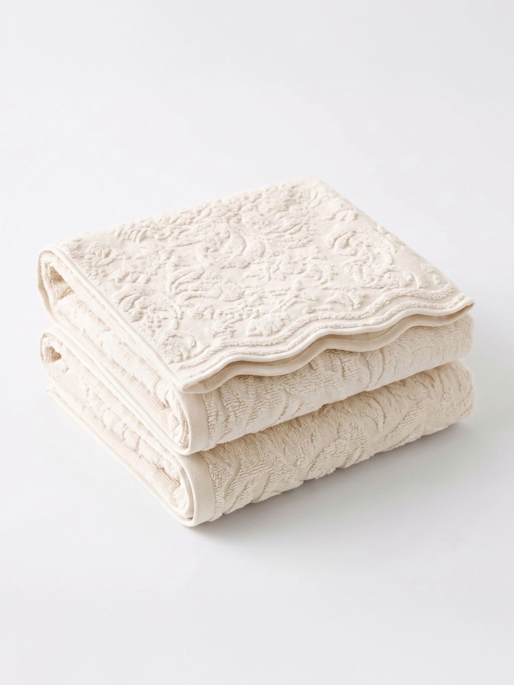 Allure Bath Fashions Cream Gracie Floral Jacquard Scalloped Towel - Image 2 of 6 Allure Bath Fashions Cream Gracie Floral Jacquard Scalloped Towel - Image 2 of 6