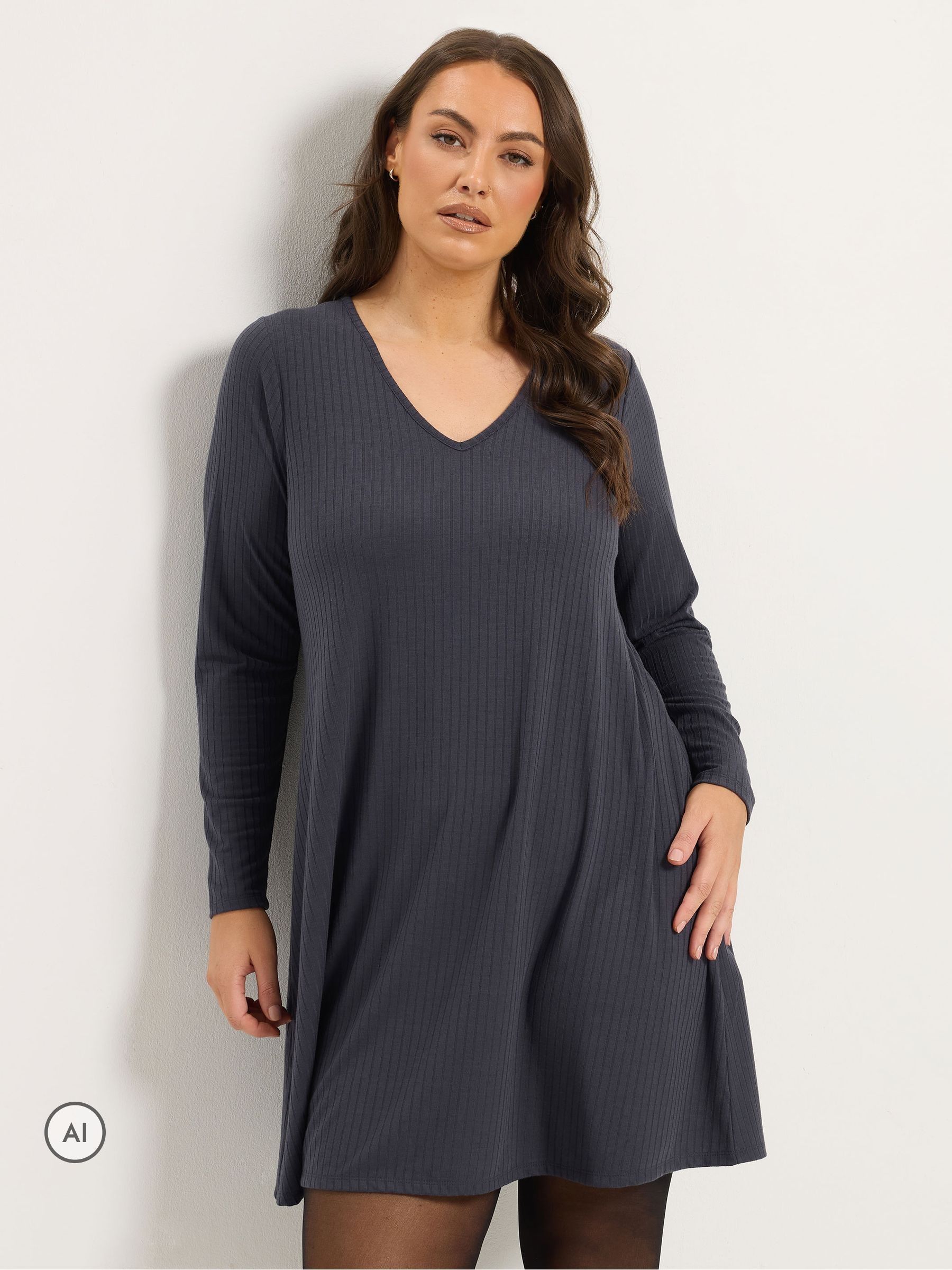 Yours Women's Grey Ribbed Mini Dress In | Size: 30/32 - Image 5