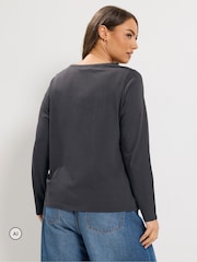 Yours Curve Grey Long Sleeve Henley Button T-Shirt - Image 3 of 6