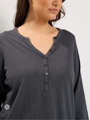 Yours Curve Grey Long Sleeve Henley Button T-Shirt - Image 4 of 6