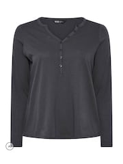 Yours Curve Grey Long Sleeve Henley Button T-Shirt - Image 5 of 6