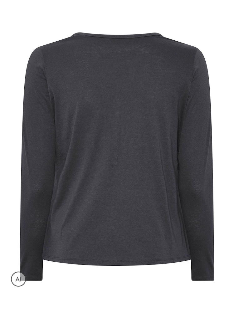 Yours Curve Grey Long Sleeve Henley Button T-Shirt - Image 6 of 6