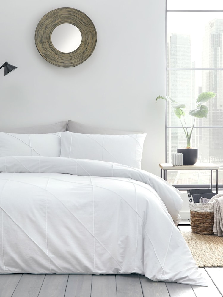 Serene White Dart Pleated Duvet Cover And Pillowcase Set - Image 1 of 3 Serene White Dart Pleated Duvet Cover And Pillowcase Set - Image 1 of 3