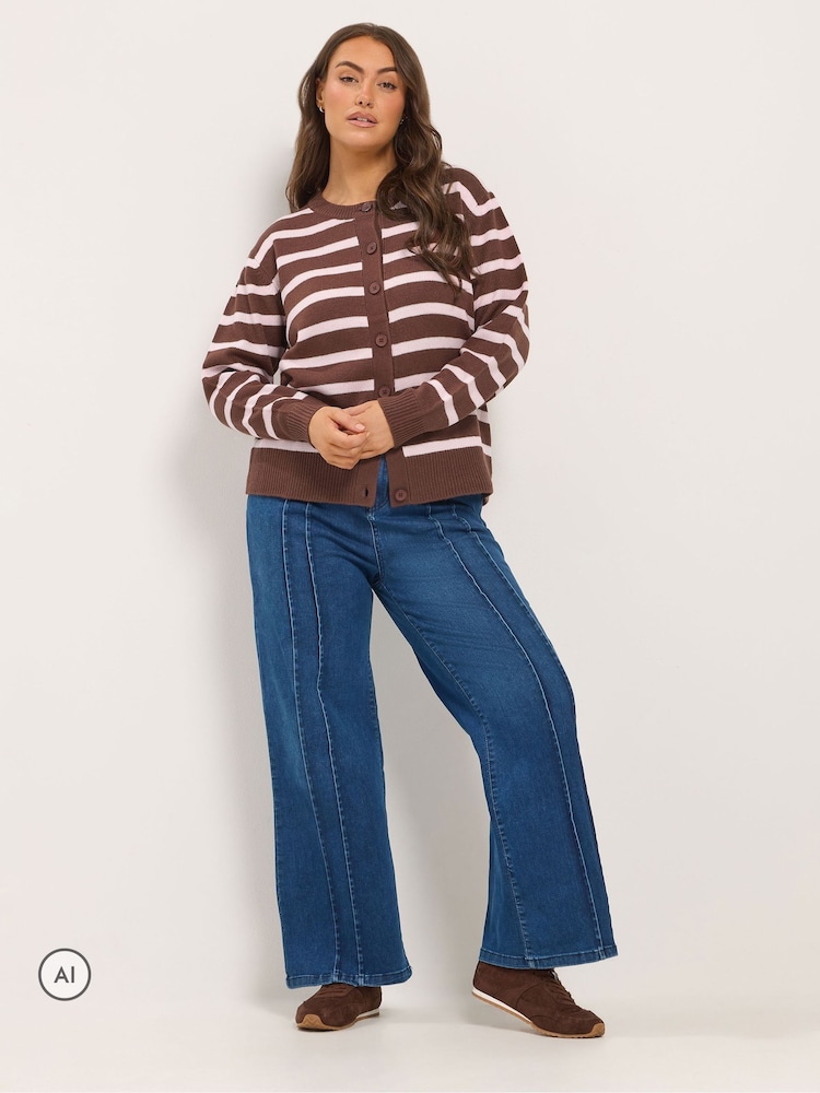 Yours Curve Pink Stripe Crew Neck Cardigan - Image 2 of 6 Yours Curve Pink Stripe Crew Neck Cardigan - Image 2 of 6