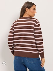 Yours Curve Pink Stripe Crew Neck Cardigan - Image 3 of 6