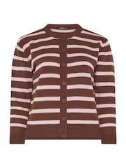 Yours Curve Pink Stripe Crew Neck Cardigan - Image 5 of 6