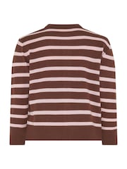 Yours Curve Pink Stripe Crew Neck Cardigan - Image 6 of 6