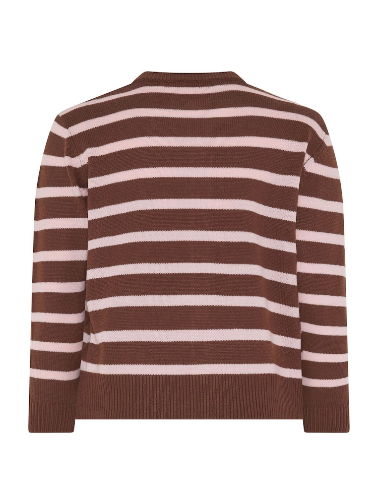 Yours Curve Pink Stripe Crew Neck Cardigan - Image 6 of 6 Yours Curve Pink Stripe Crew Neck Cardigan - Image 6 of 6