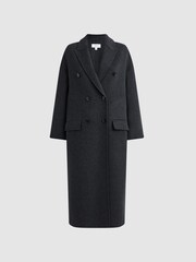 Reiss Charcoal Layah Relaxed Wool Blend Double Breasted Coat - Image 2 of 7