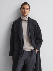 Reiss Charcoal Layah Relaxed Wool Blend Double Breasted Coat - Image 3 of 7