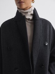 Reiss Charcoal Layah Relaxed Wool Blend Double Breasted Coat - Image 4 of 7