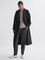 Reiss Charcoal Layah Relaxed Wool Blend Double Breasted Coat - Image 7 of 7