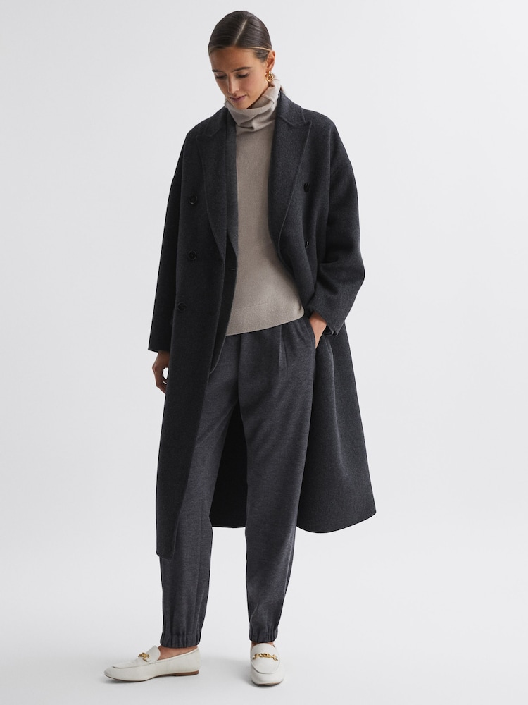 Reiss Charcoal Layah Relaxed Wool Blend Double Breasted Coat - Image 7 of 7