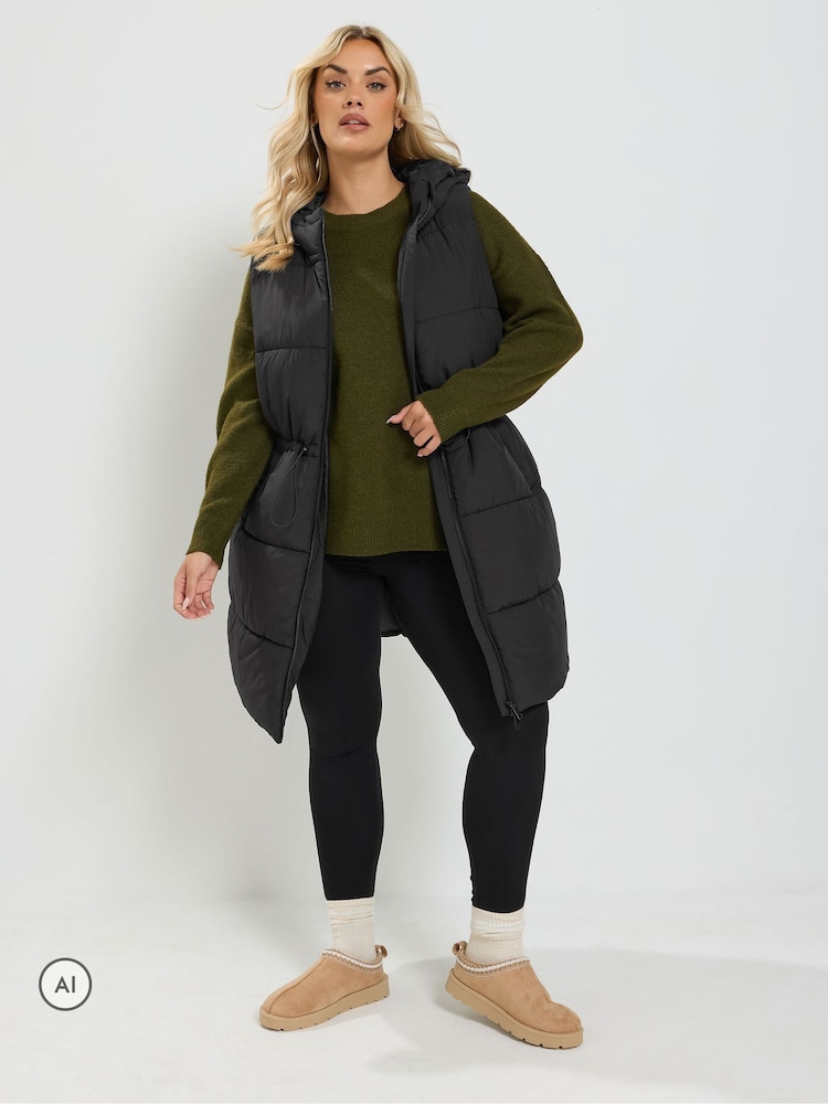 Yours Curve Black Padded Gilet - Image 1 of 6