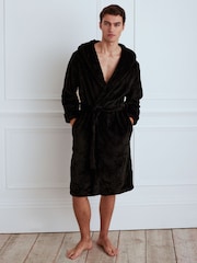 Chelsea Peers Black Fleece Hooded Dressing Gown - Image 1 of 4