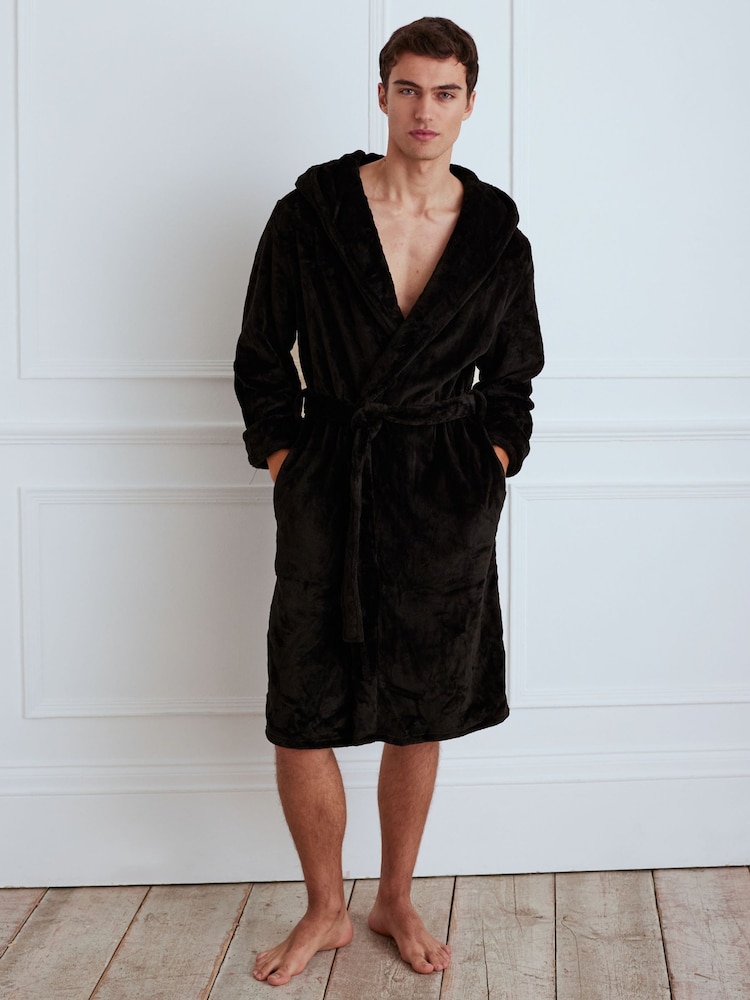 Chelsea Peers Black Fleece Hooded Dressing Gown - Image 1 of 4