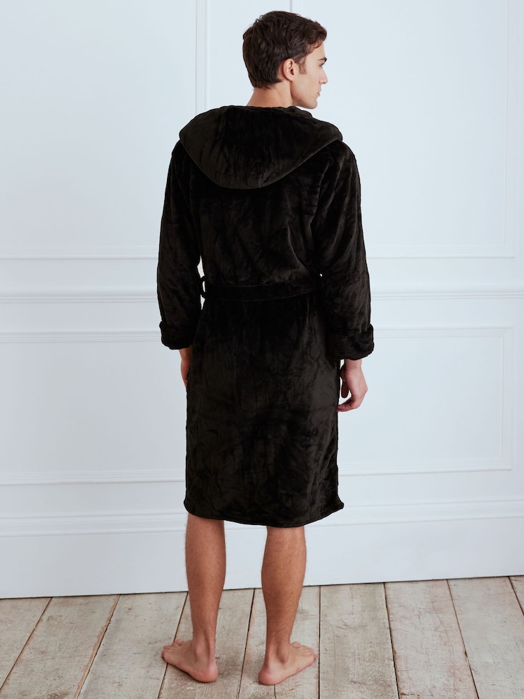 Chelsea Peers Black Fleece Hooded Dressing Gown - Image 2 of 4
