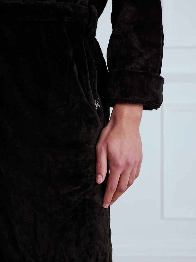 Chelsea Peers Black Fleece Hooded Dressing Gown - Image 4 of 4