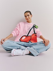 Olivia Rubin Oversized Cherry Graphic Crew Neck Sweat Top - Image 5 of 9