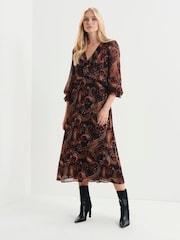 Finery Black Petite Veronica Chiffon Ruffle Midi Dress - Image 1 of 5
