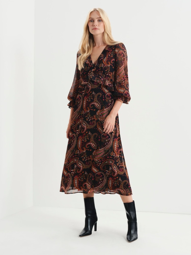 Finery Black Petite Veronica Chiffon Ruffle Midi Dress - Image 1 of 5 Finery Black Petite Veronica Chiffon Ruffle Midi Dress - Image 1 of 5
