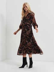 Finery Black Petite Veronica Chiffon Ruffle Midi Dress - Image 2 of 5