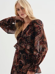 Finery Black Petite Veronica Chiffon Ruffle Midi Dress - Image 3 of 5