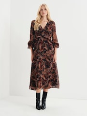Finery Black Petite Veronica Chiffon Ruffle Midi Dress - Image 4 of 5