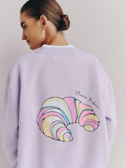 Olivia Rubin Oversized Multi Croissant Graphic Crew Neck Sweat Top - Image 5 of 10