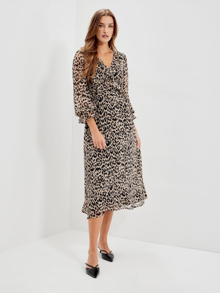 Finery Natural Petite Veronica Chiffon Ruffle Midi Dress - Image 1 of 5 Finery Natural Petite Veronica Chiffon Ruffle Midi Dress - Image 1 of 5